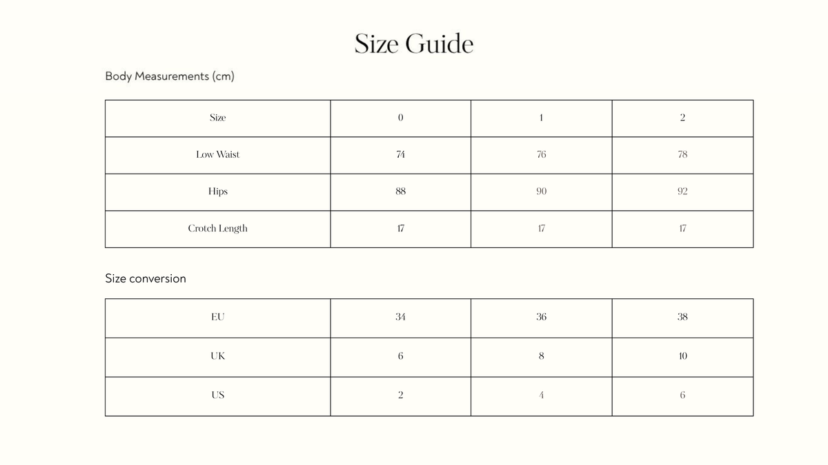 Garment measurements